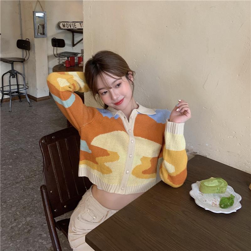 Women's Autumn Knit Cardigan Jacket Autumn Women's Short Long-sleeved Top Sweater