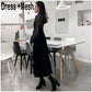 Spring and autumn loose mesh splicing V-neck long sleeve suit suspender dress two-piece women