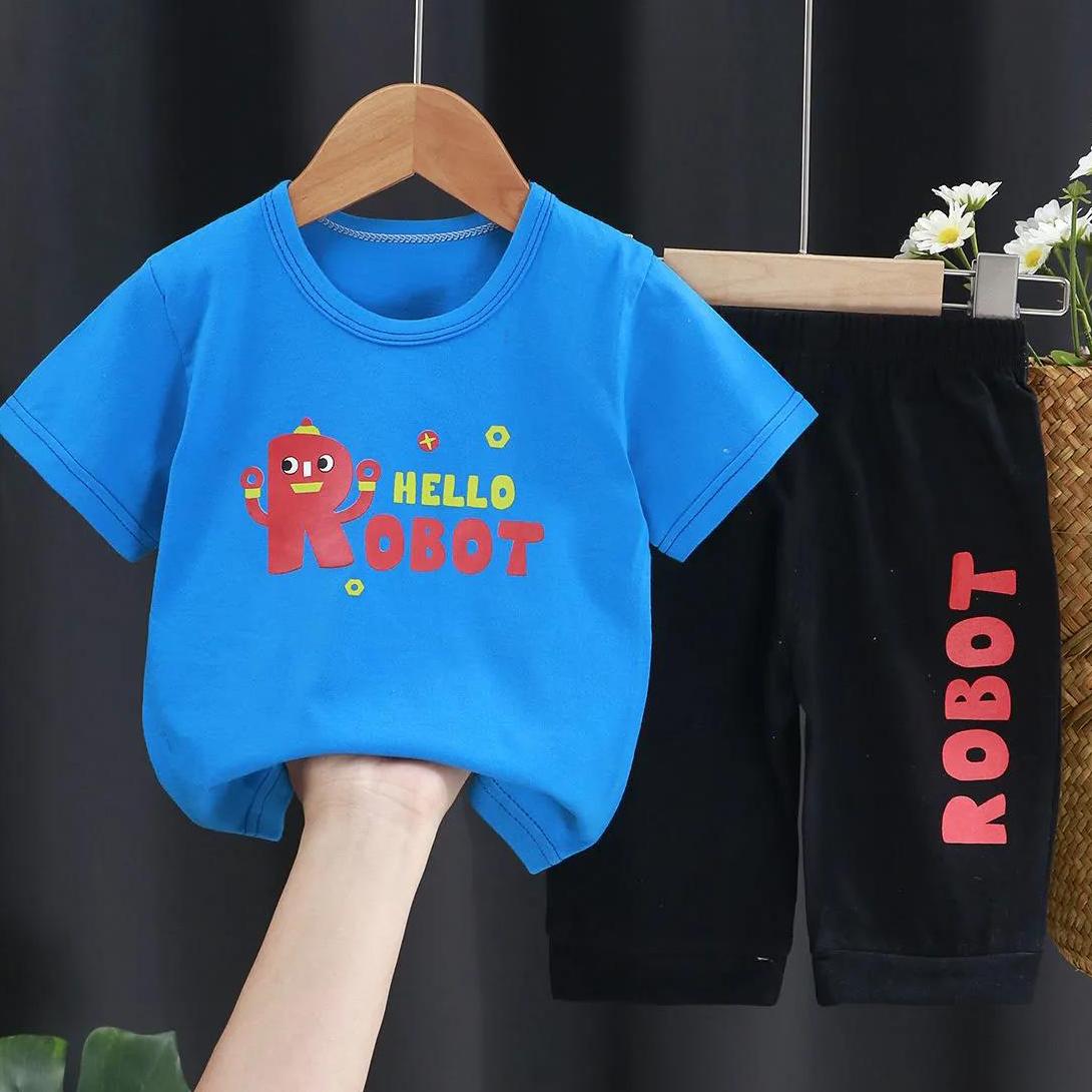 Children's Suit Summer Thin Short Sleeve Suit Boys and Girls Loose Korean Printed Animal T-shirt Shorts Two Piece Set