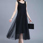 Women Summer Camisole Dress Chiffon Strap Dress Loose  V-neck Mesh Legging Sundress