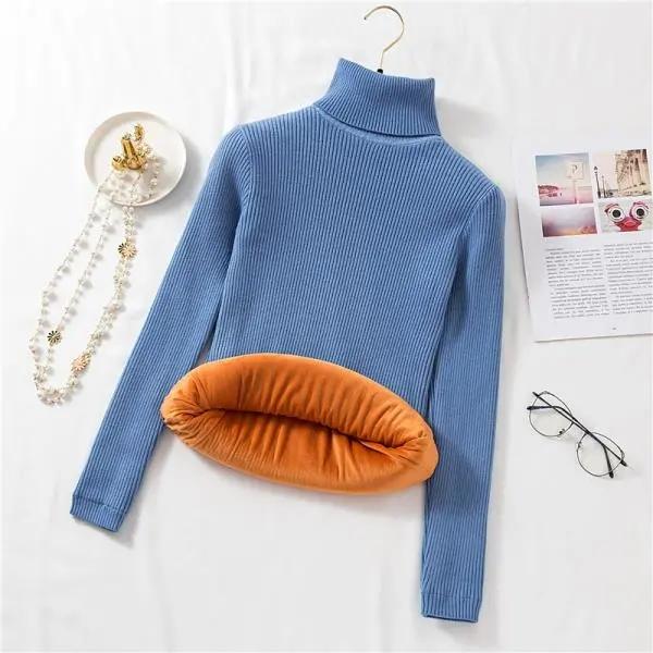 Autumn Winter Thick Sweater Women Turtleneck Pullover Knitted Sweaters Slim Fur Warm Soft Solid Inside Bottoming Shirt Long Sleeve Short Casual Jumper