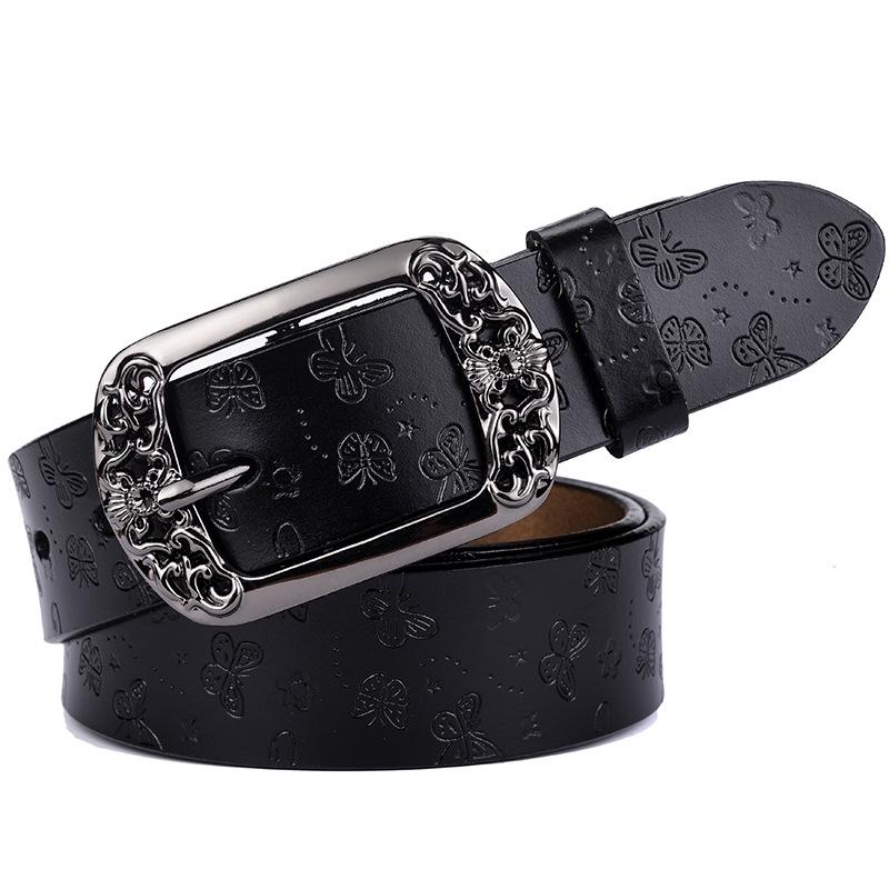 Belt New Retro Cowhide Leather Belt Women Fashion Embossing Pin Buckle Casual Jeans Wide