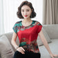 Ice Silk Blouse Women's Short-sleeved Large Size Loose Imitation Silk Small Shirt Summer New Age Reduction Printing T-shirt Women