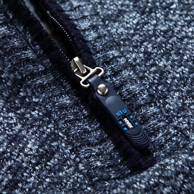 Men's Thick Plus Fleece Sweatshirts Pullover Sweater Base Sweater Men's Loose Warm Knit Sweater Stand-up Collar Sweater