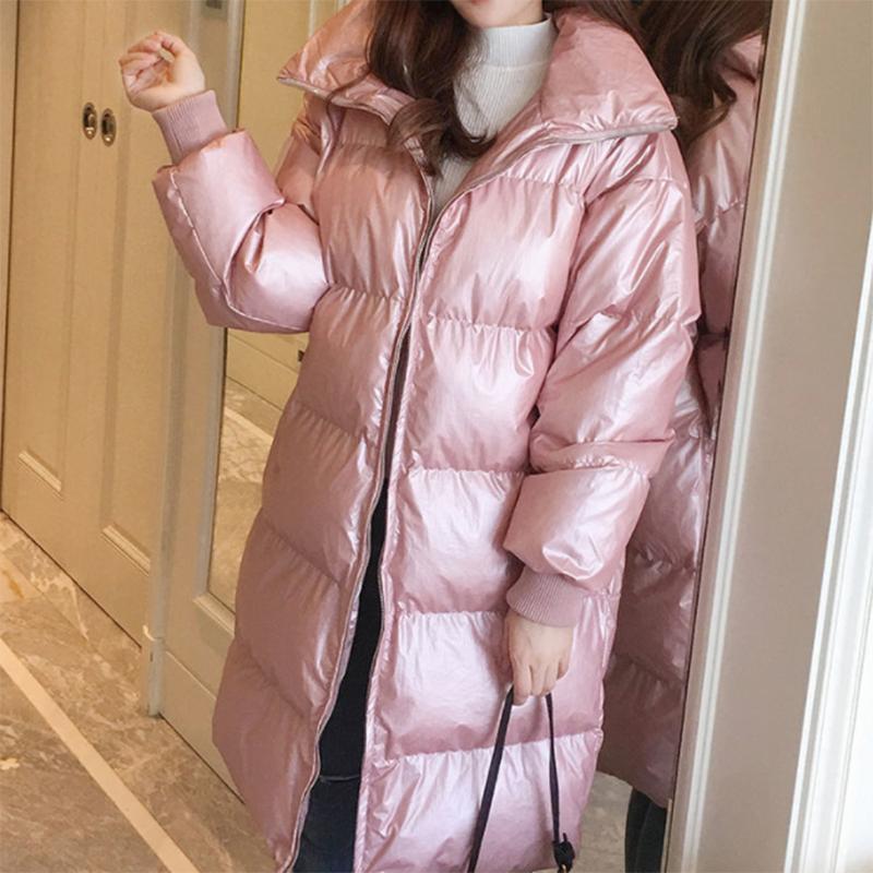 Women's Shiny Down Jacket Mid-length Korean Loose Bread Suit Women's Winter White Duck Down Warm Jacket