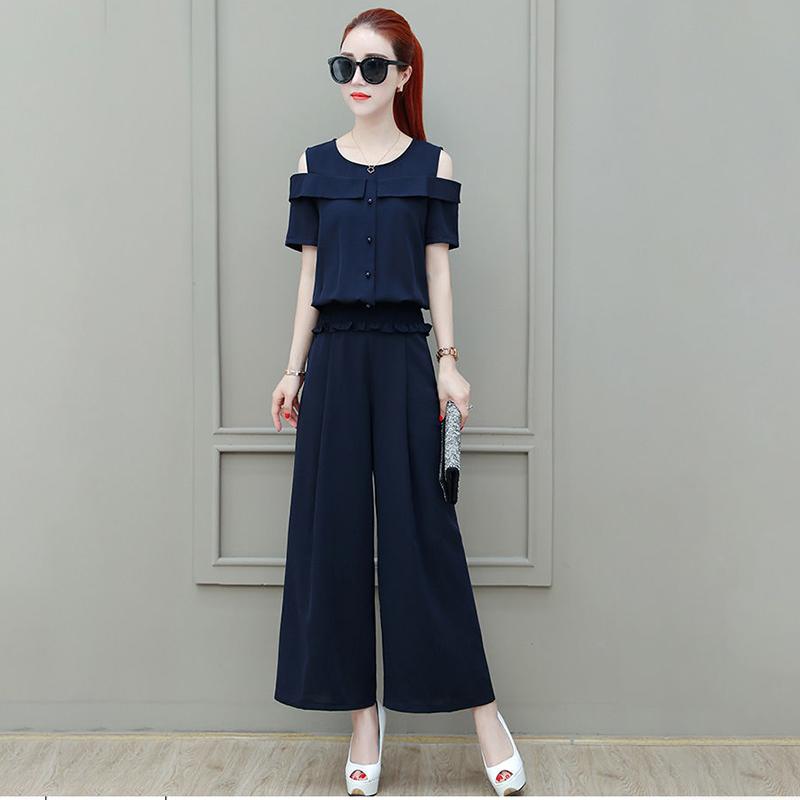 Wide-leg Pants Suit Women's Long-tube Wide-leg Pants Summer Leaky Shoulder Top Two-piece Set Waist Slimming Round Neck Strapless Shirt