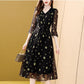 M-XXXXL Chiffon Floral Dress Summer V-neck 3/4 Sleeves Mid-calf Daily Wear Office Dating Party Lightweight and Breathable A-line Dress
