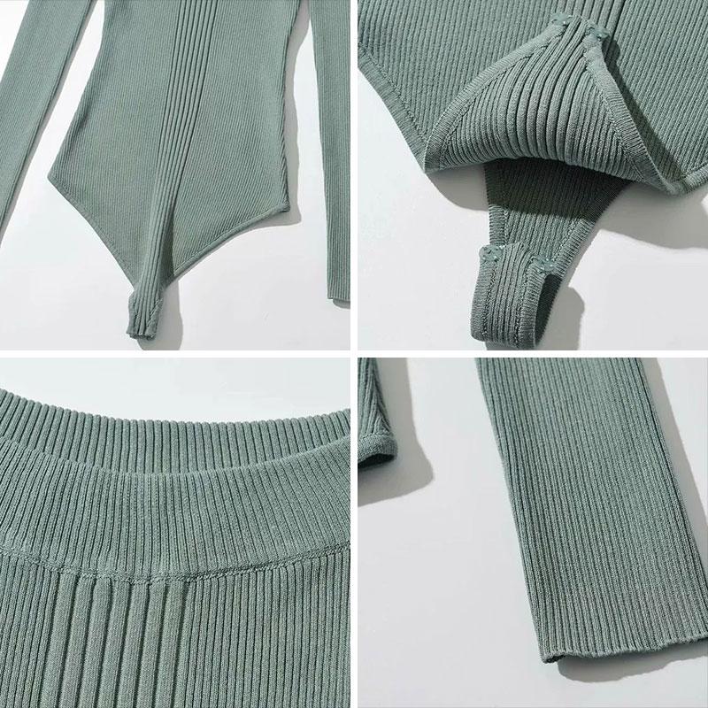 Ladies Sexy Off Shoulder Knitted Bodysuit Women Fashion Streetwear Casual Slash Neck Playsuit Solid Long Sleeve Bodycon Spring Skinny Jumpsuit