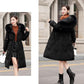 Women's Solid Color Embroidered Down Jacket Mid-length Korean Style Loose Thick Coat Warm Cotton Coat Large Fur Collar Winter Quilted Jacket