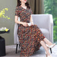 Women Elegant Floral Flower Pattern Dress Summer Casual V-neck Short Sleeve Ruffle Dress Boho Long Dresses Vestidos Femme