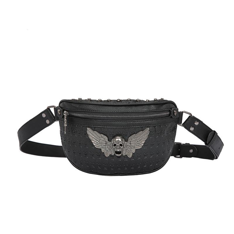 Hip Hop Waist Bag Men's and Women's Black Waterproof Rivet Crossbody Outdoor Sports Shoulder Bag