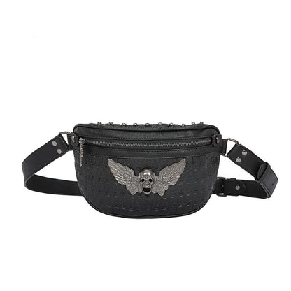 Hip Hop Waist Bag Men's and Women's Black Waterproof Rivet Crossbody Outdoor Sports Shoulder Bag