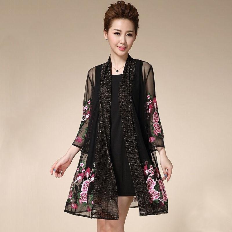 1pcs Sun-Dress Women's Chiffon Cardigan Flowers Sun Protection Clothing Mid-length Plus Size Loose Outer Thin Coat Beach Air-conditioned Rooms