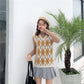 Checked Sleeveless Sweater Loose Student College Style Knitted Sweater Tank Tops for Women