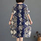 Summer Retro Print Dress Women's Bat Sleeve Loose Round Neck Long Dress