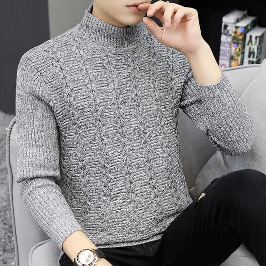 Winter Men's Wave Striped Warm Sweater Solid Color Round Neck Handsome Top All-match Fashion Knitted Jacket