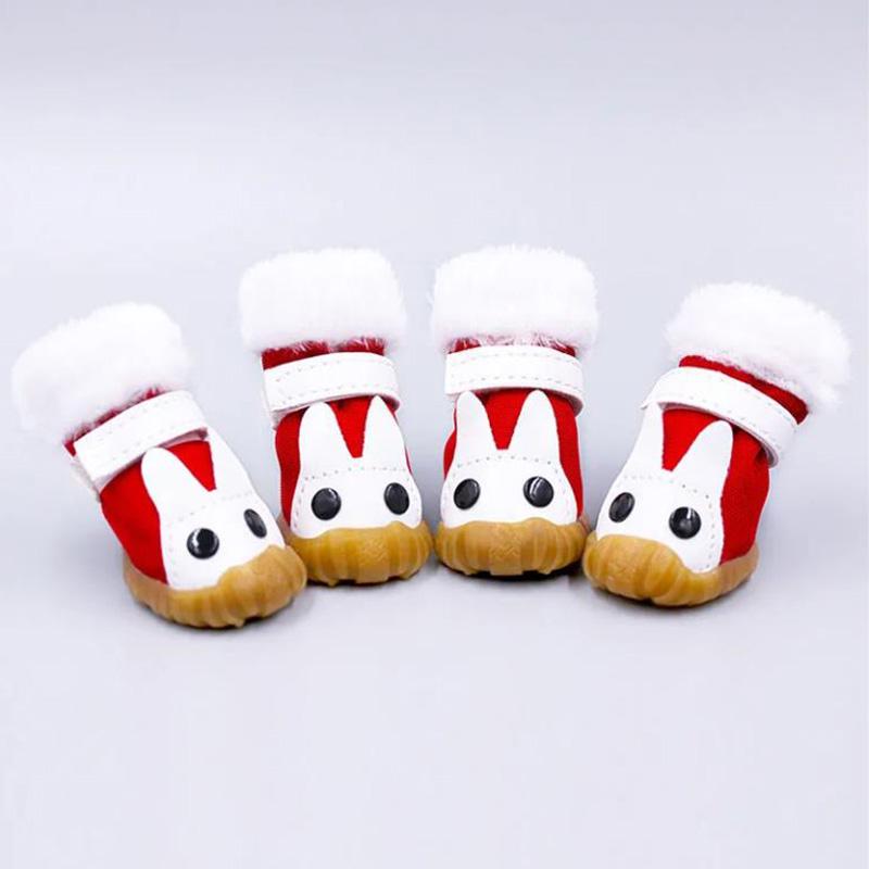 Pet Shoes 4 Pieces/Set Of Outdoor Indoor Pet Dog Winter Anti-Skid Comfy Walking Warm Cozy Fleece Waterproof Shoes Snow Boots Dog Cat Boot Socks