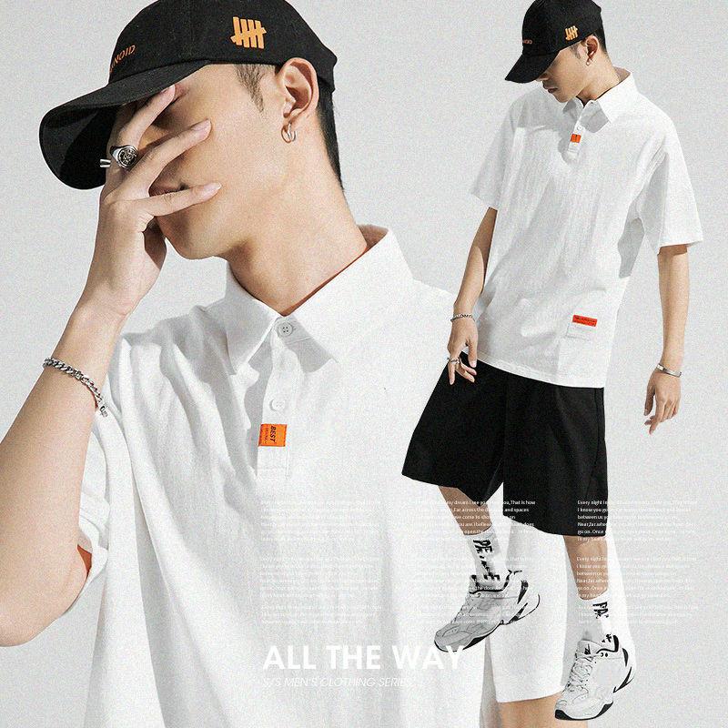 Short-sleeved Men's   Shirt Summer Shirt with Collar Trend Loose Tide Brand Men's 100% Cotton