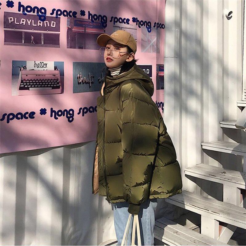 Large Size Loose Women's Hooded Padded Jacket Winter Solid Color Short Down Down Padded Jacket Thick Warm Jacket