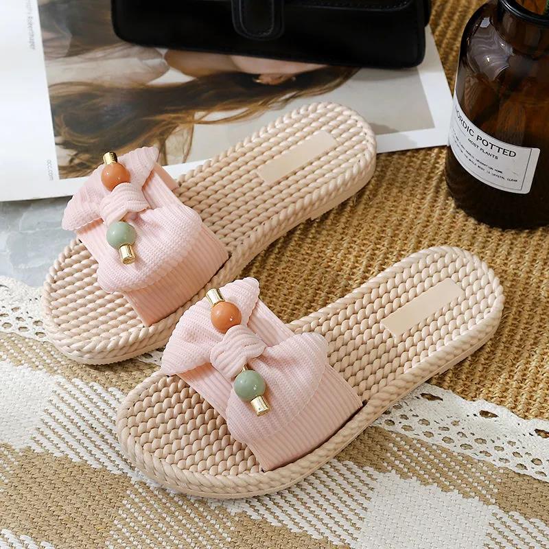 Women Summer Shoes Soft Sole Versatile Casual Slippers Anti-slip Light Flat Indoor Bow Slippers