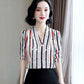 V-neck Shirt Women's Short-sleeved Summer Print Slim Shirt Loose Satin Shirt Temperament Elegant Suit with Shirt Inside