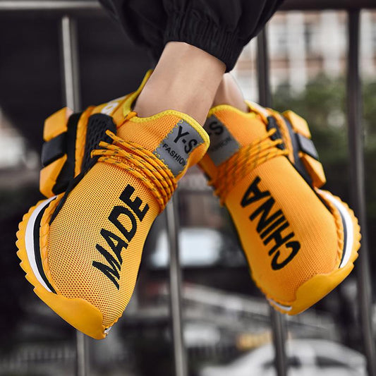 Non-slip Breathable Flying Woven Coconut Sneakers, Square Bottom Fashion Youth Casual Men's Shoes 36-44