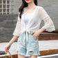 1 PCS Lace Cardigan Women Beach Sun Protection Summer Short Solid Color Thin Shawl White Flower Pattern
