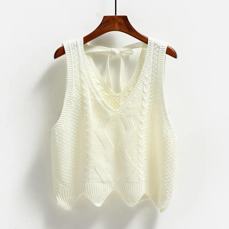 Spring and Autumn Korean Women's Wool Vest Knitted Vest Backless Sleeveless Pullover Sweater Vest V-neck Wool Vest