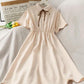 High Waist Dress Female Student College Style Lace-up Summer All-match Short-sleeved Chiffon Dress