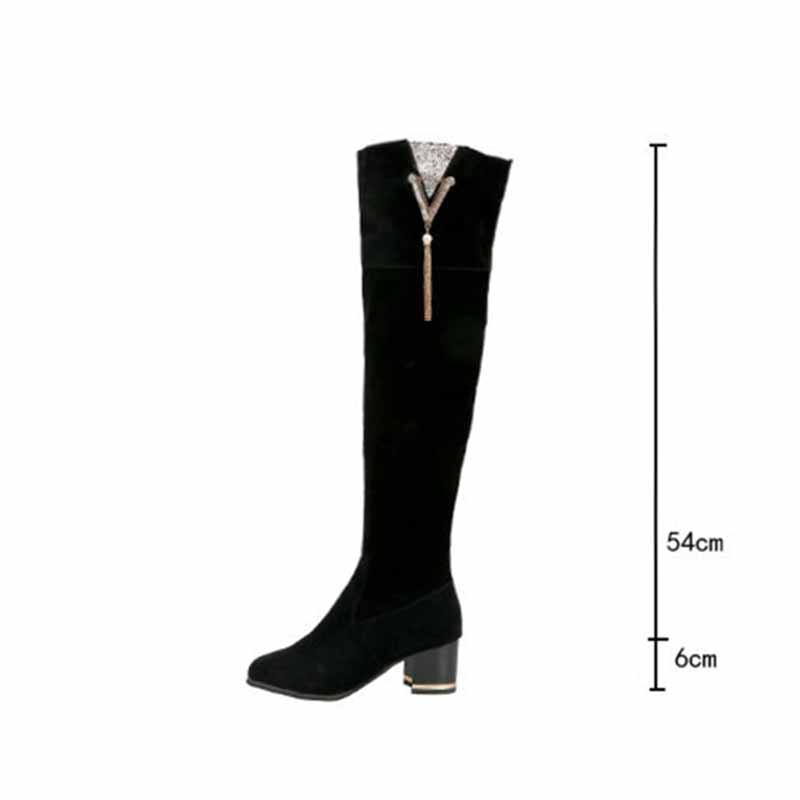 Women's Boots Over The Knee with Thin Legs and Cashmere Side Zipper Suede Thick Heel 6cm High Heel High Boots Women