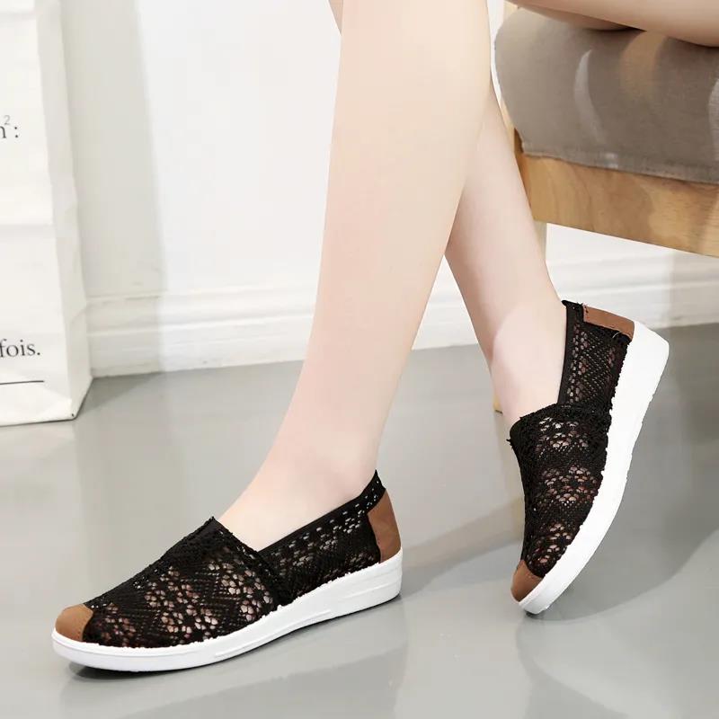 Summer Cloth Shoes Women's Flat Mesh Hollow Fisherman Shoes Slip-on Soft-soled Shoes