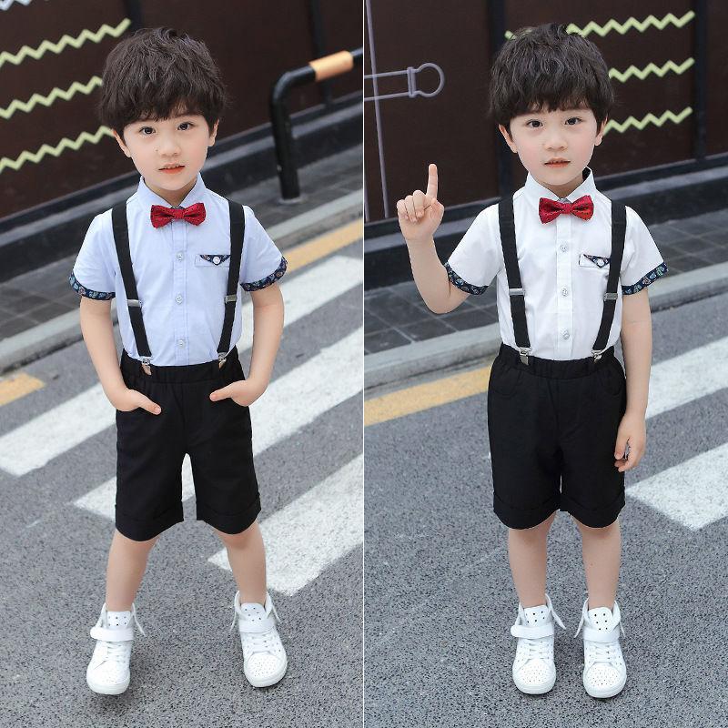 Children's Dress Boys Summer Suspenders Short-sleeved Shorts Baby Suit Six One Host Performance Clothing