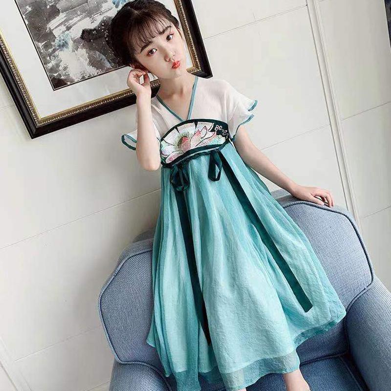 Hanfu Girl Chinese Style Super Fairy Dress Ancient Costume Skirt Elegant Children's Hanfu Lotus Spring and Summer Suit