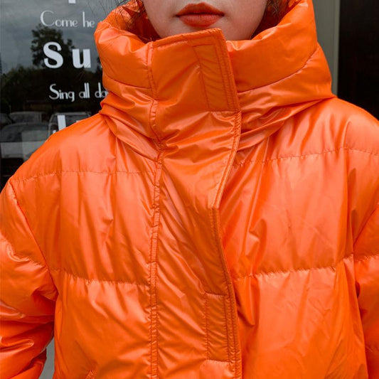 Women's Down Jacket Mid-length Thickened Knee-length Shiny Shiny Leather Disposable Waterproof Hooded Embroidered Jacket