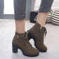 Winter Women Boots High Heels Boots PU Leather Lace-up Martin Shoes Women