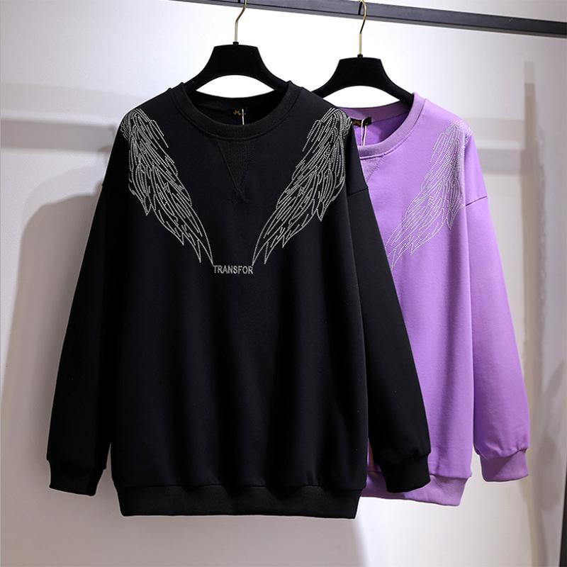 Ladies Spring Autumn Plus Size Tops for Women Long Sleeve Cotton Diamond Thick T-shirt 6XL