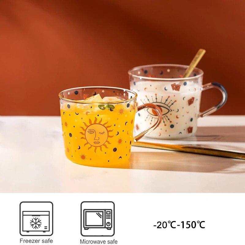 500ml Creative Scale Glass Mug Breakfast Milk Coffe Cup Household Couple Water Cup Sun Eye Pattern Drinkware