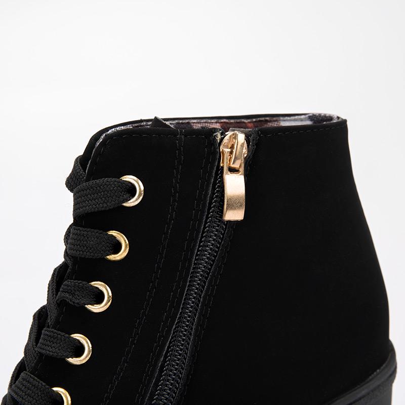 Winter Women Boots PU Leather Fashion High Heels Boots Women Lace-up Martin Shoes Woman