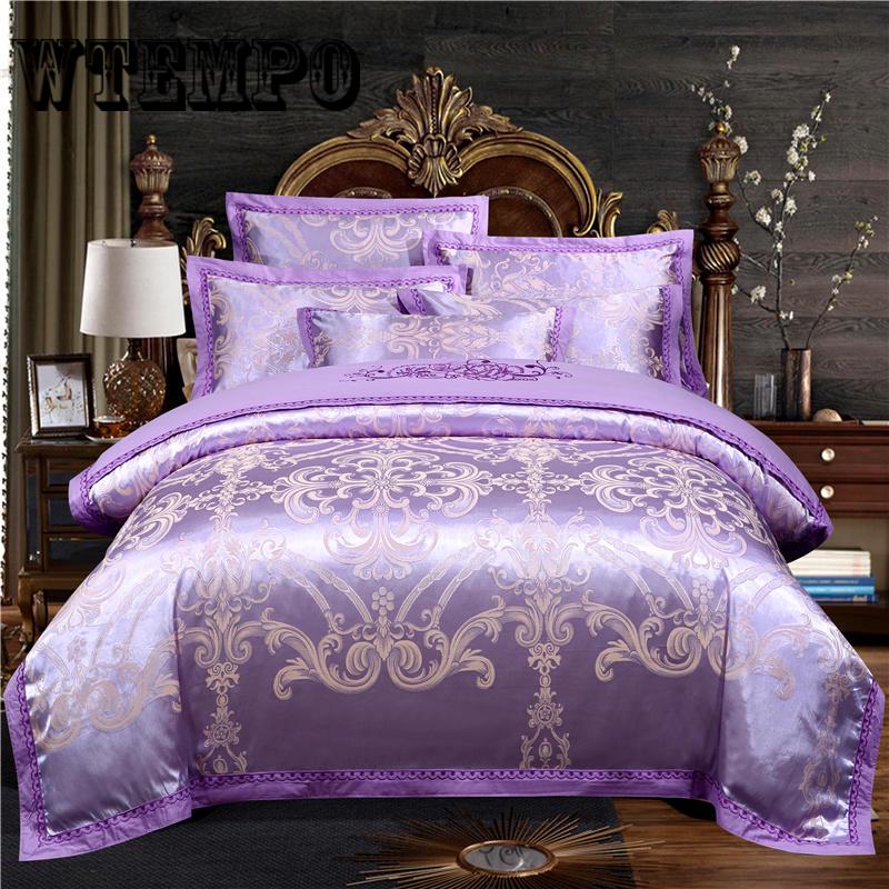 4pcs Europe Luxury Royal Bedding Sets Queen King Size Satin Jacquard Duvet Cover Soft Pillowcases