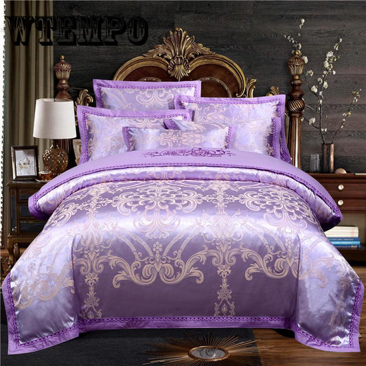 4pcs Europe Luxury Royal Bedding Sets Queen King Size Satin Jacquard Duvet Cover Soft Pillowcases