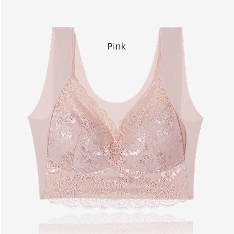 Sexy Lace Seamless Vest-style Underwear Gather Side Sleep No Steel Ring Large Size Bra