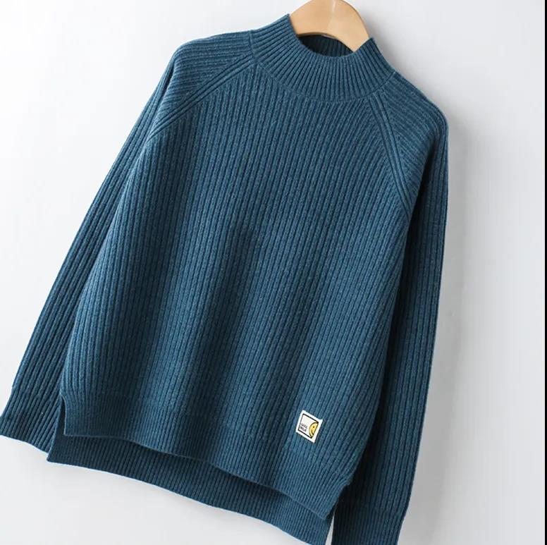Women's Fashion Solid Color Half Turtleneck Pullover Sweater Casual Loose Large Size Side Slit Sweater