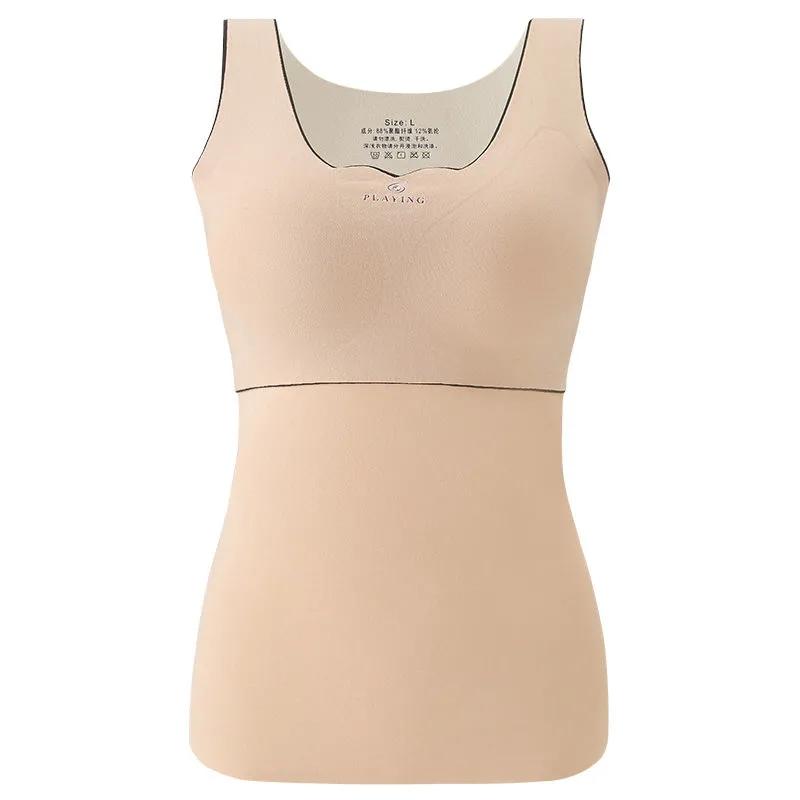 Undershirt Women Thermal Vest Tank Tops Women Winter Warm Lingerie Padded Crop Top Black Plus Size Singlet Strap Camis Sleep Bra