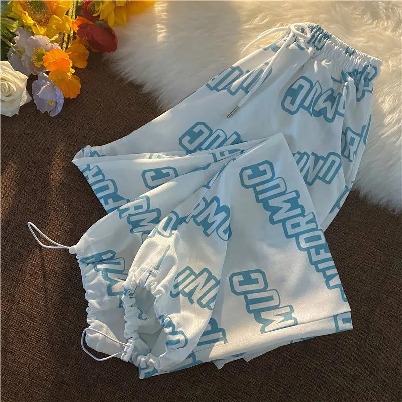 European and American High Street Fashion Brand Letters Full Print Trousers Pants Female Summer Cool Girl Personality Hip Hop High Waist