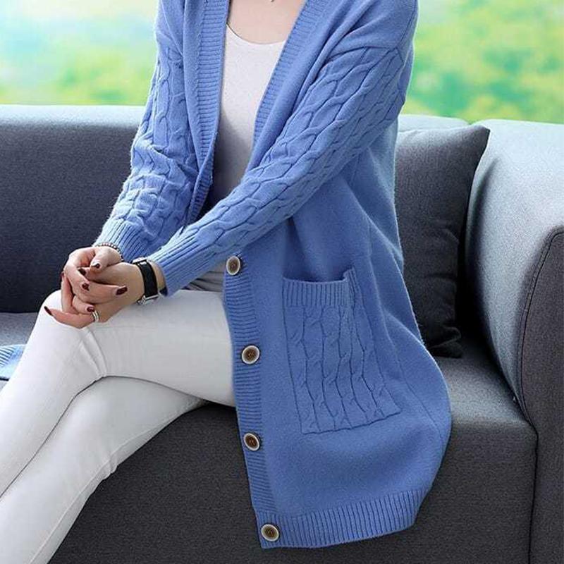 Cardigan Sweater Coat Mid-length Loose Large Size Spring and Autumn V-neck Outer Wear All-match Knitted Top Women