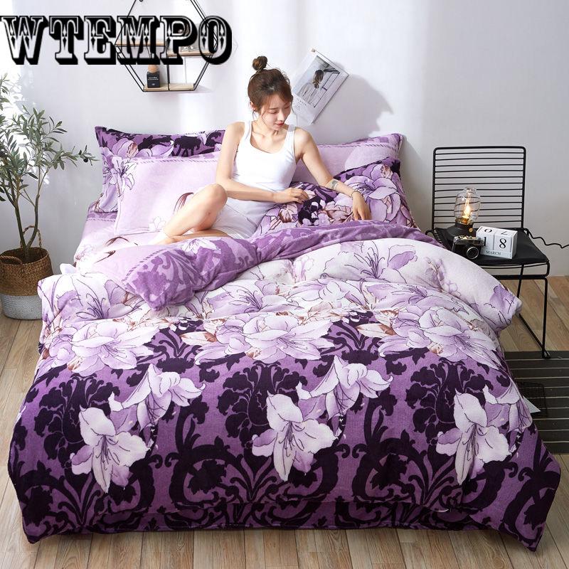 Winter Fleece Bedding Set Duvet Cover Flannel Sheet 4pcs Bed Linen Home King/queen Size Bedclothes