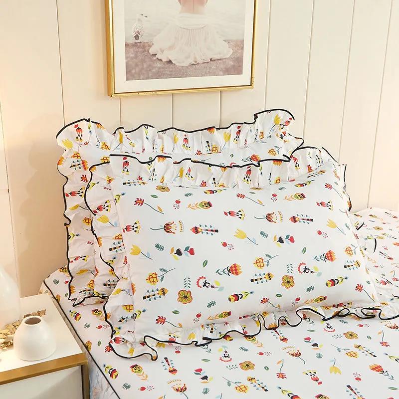 Princess Wind A Pair of Pillowcases Korean Version Cute Lace Pillow Core Cover Cotton Soft Bedding