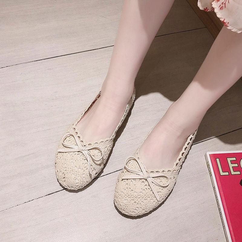 Spring Summer Women's All-match Flat-bottom Non-slip Lazy Shoes Tendon Bottom Mesh Surface Hollow Soft Sole Shoes