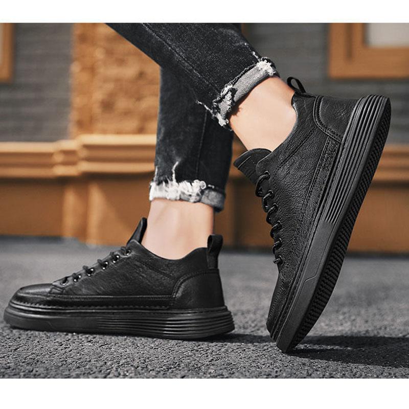 Men's Shoes Spring and Summer Sports and Leisure Shoes British Casual Black Leather Shoes Trend All-match Men's Comfortable Sneakers