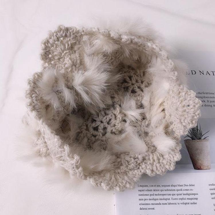 Rabbit Hat Woman Autumn and Winter Handmade Crochet Wool Fur Hat Korean Version The Wild Bag Warm Knit Hat Tide
